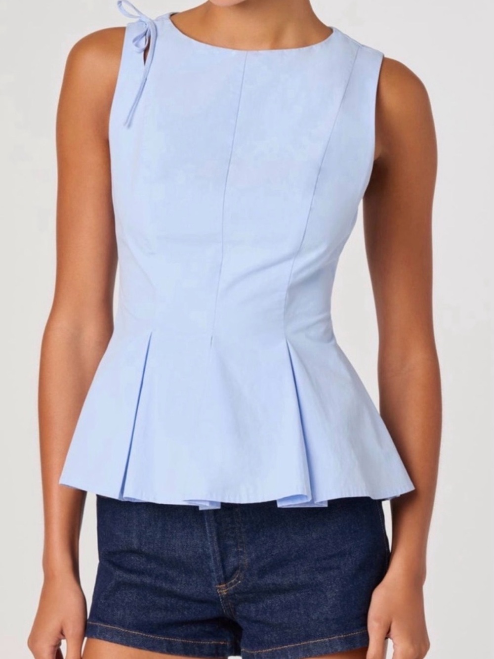 ASTR Light Blue Sleeveless Peplum Tank Top